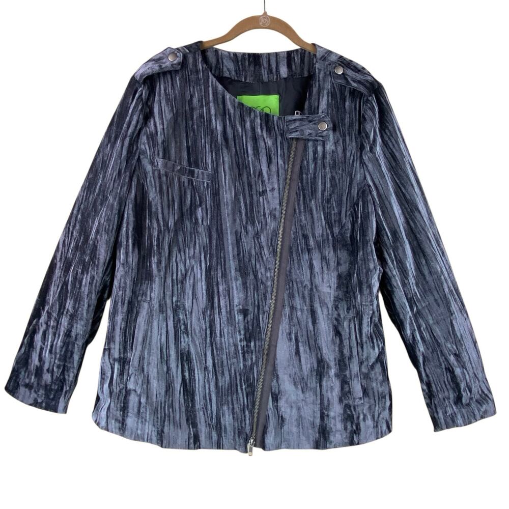 LOGO Velvet Asymmetric Zip Jacket Size 18 Blue New Without Tag Holiday Party